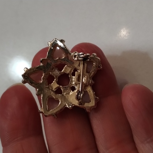 Lucite & rhinestone pink heart brooch lapel pinback 1" - Picture 3 of 4